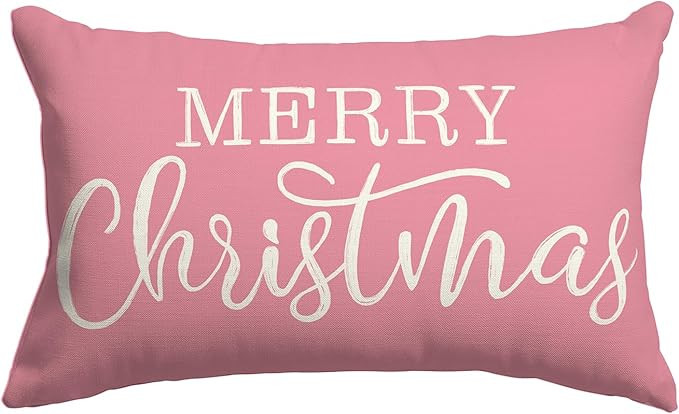 Pink Christmas Lumbar Pillow Cover 12x20 Inches for Christmas Decorations Merry Christmas Throw P... | Amazon (US)
