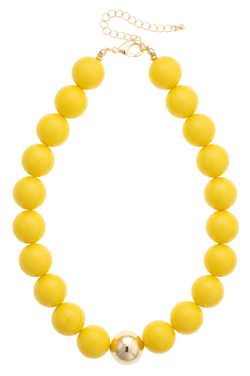 PREORDER 6/19: Marjorie Beaded Gumball Game Day Necklace in Yellow | CANVAS