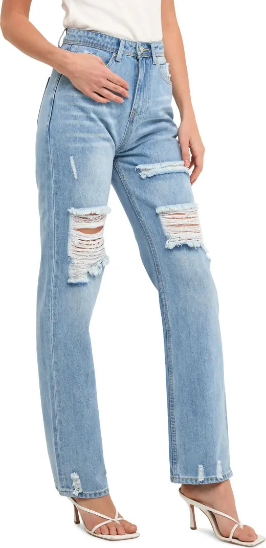 Grey Lab Destroyed Straight Leg Jeans | Nordstrom | Nordstrom