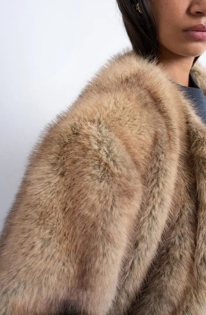 Topshop Collarless Faux Fur Long Coat | Nordstrom | Nordstrom
