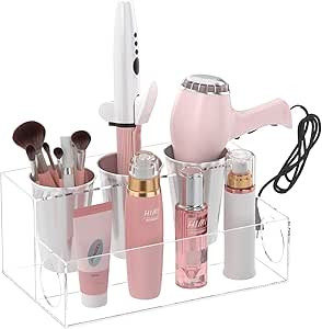 HIIMIEI Hair Tools Organizer Clear Acrylic Hair Dryer Holder Countertop Blow Dryer Stand Storage ... | Amazon (US)