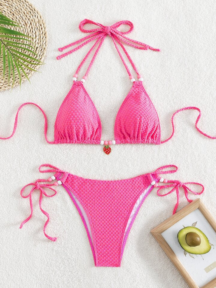 Tie Side Halter Triangle Bikini Swimsuit | SHEIN