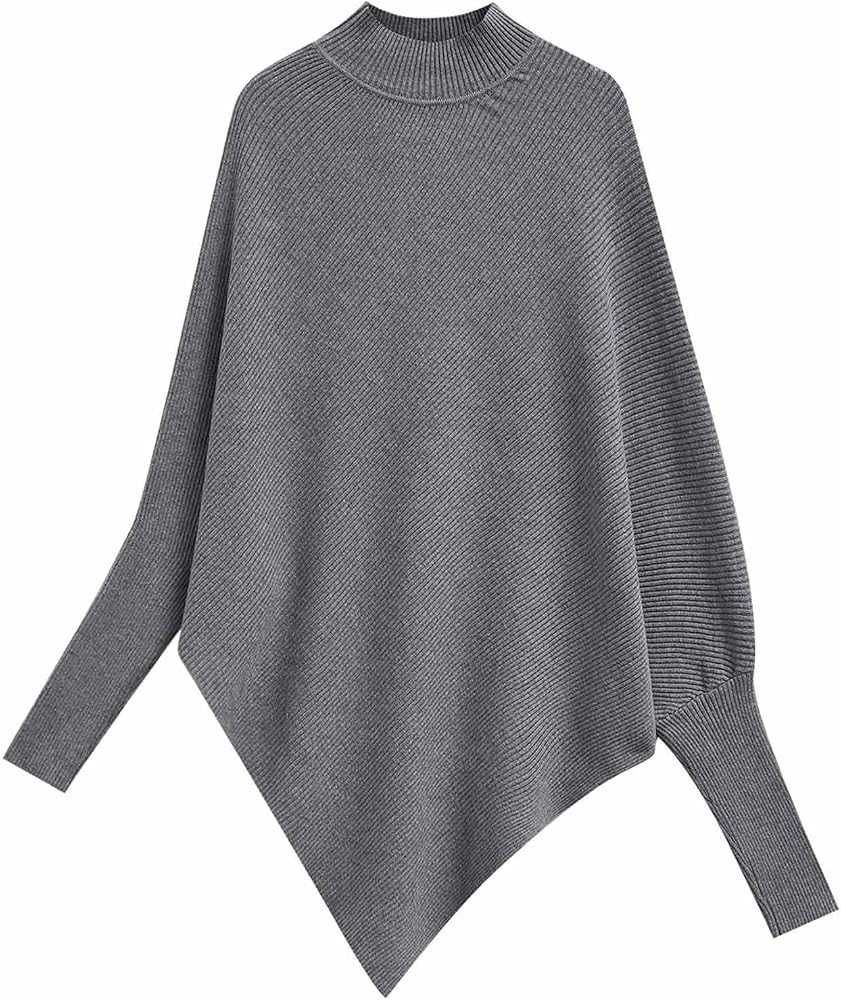 CHICWISH Women Turtleneck Asymmetric Hem Oversized Batwing Sleeve Pullover Sweaters Ribbed Knit C... | Amazon (US)