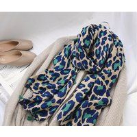 Leopard Print Scarf, Blue & Green Foulard , Lightweight Scarves, Neck Head Wrap, Cheetah Long Scarf | Etsy (CAD)