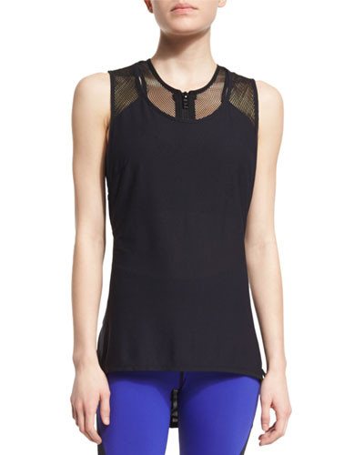 Molten Mesh-Insert Sleeveless Sport Tee, Black | Bergdorf Goodman