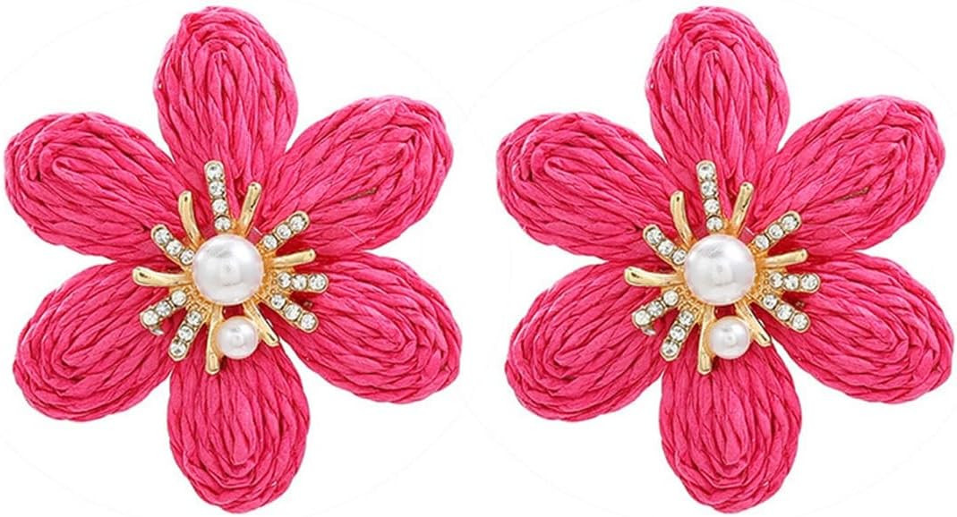 Amazon.com: Boho Raffia Flower Earring Daisy Raffia Straw Flower Dangle Earrings Cute Summer Jewe... | Amazon (US)