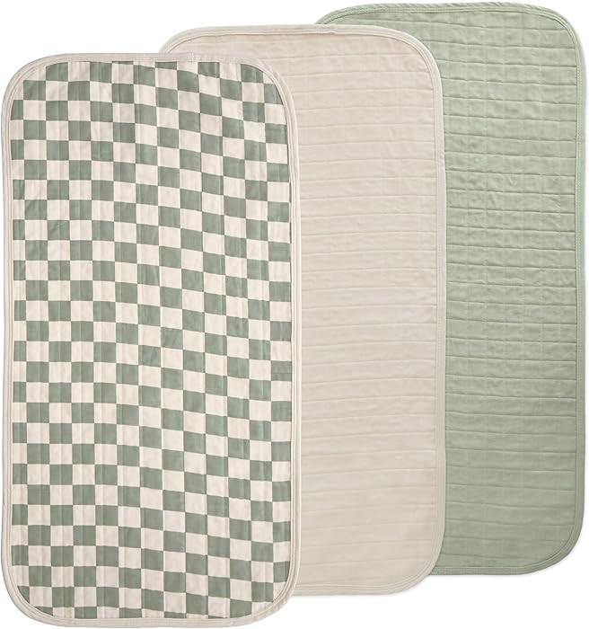 mushie Water Repellent Changing Pad Liners | Made with Organic Cotton | Set of 3 (Olive Check Com... | Amazon (US)