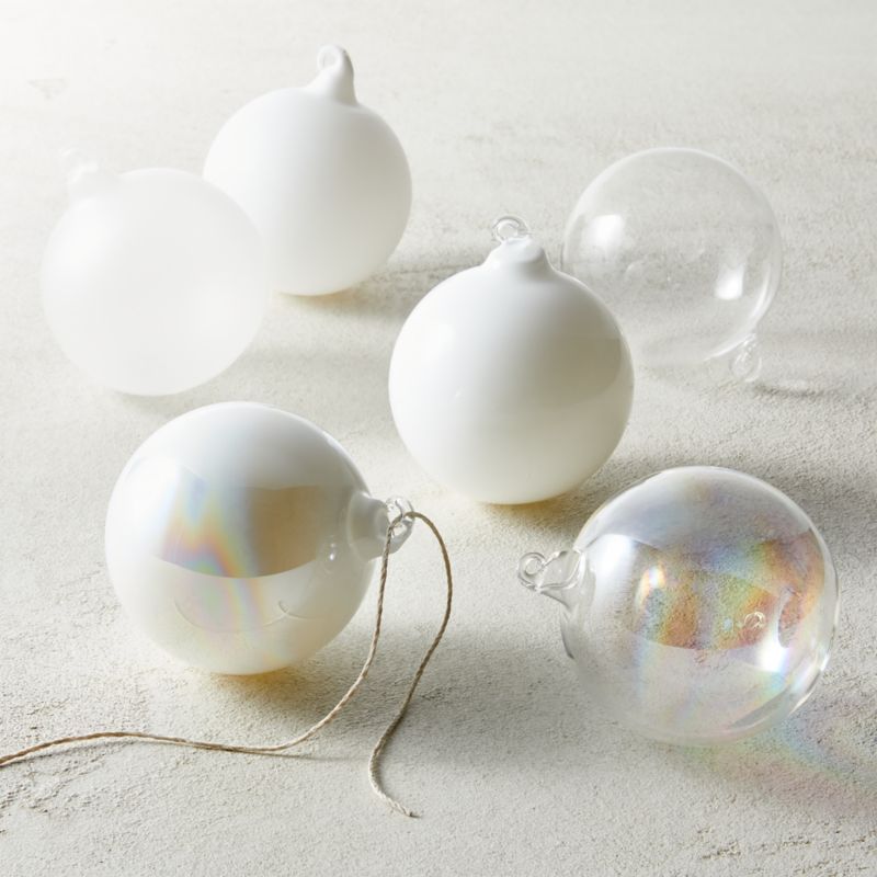 Winter Luster White Glass Christmas Tree Ornaments Set of 6 + Reviews | CB2 | CB2