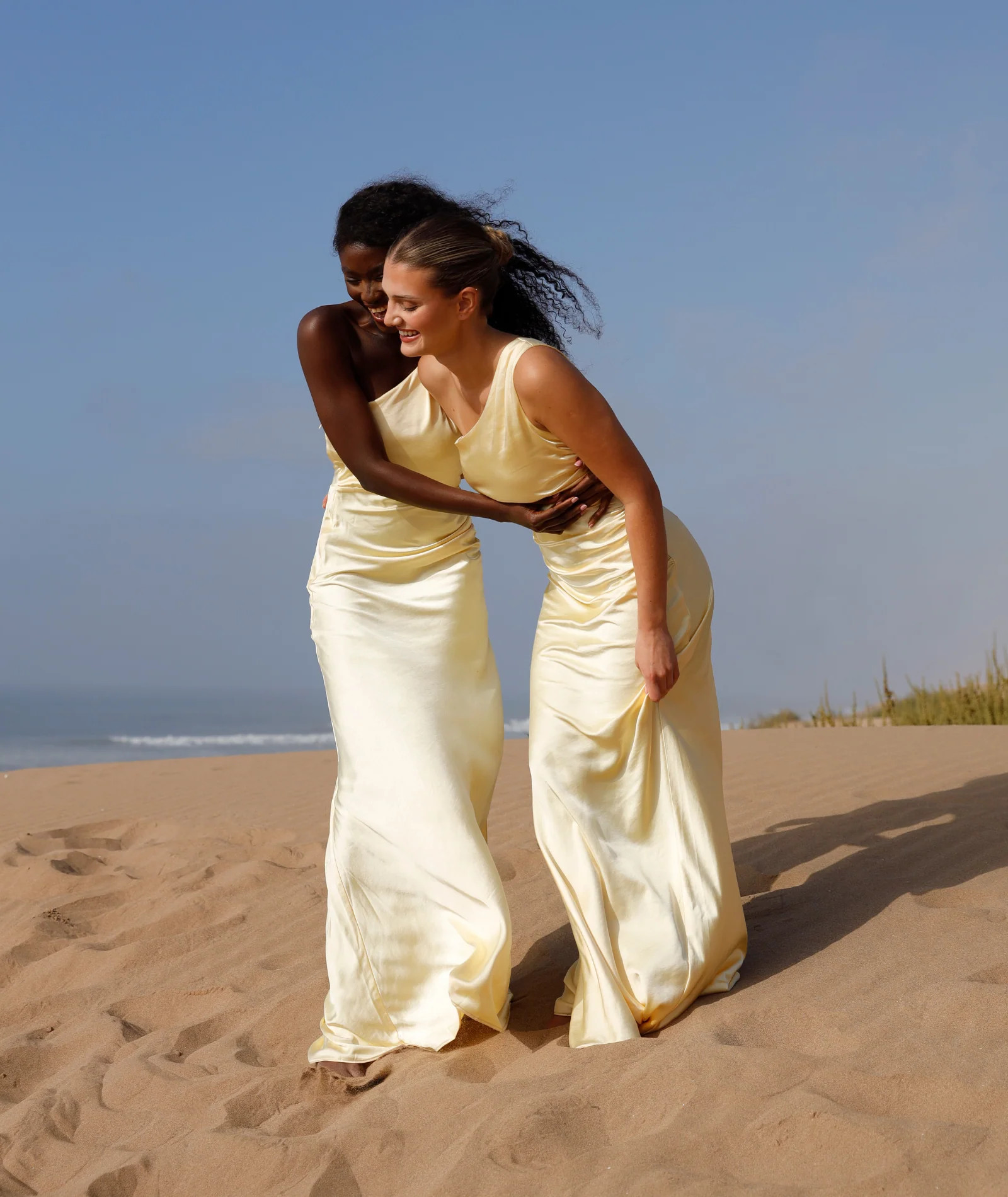 One Shoulder Ruched Satin Bridesmaid Dress - Butter Lemon | Six Stories