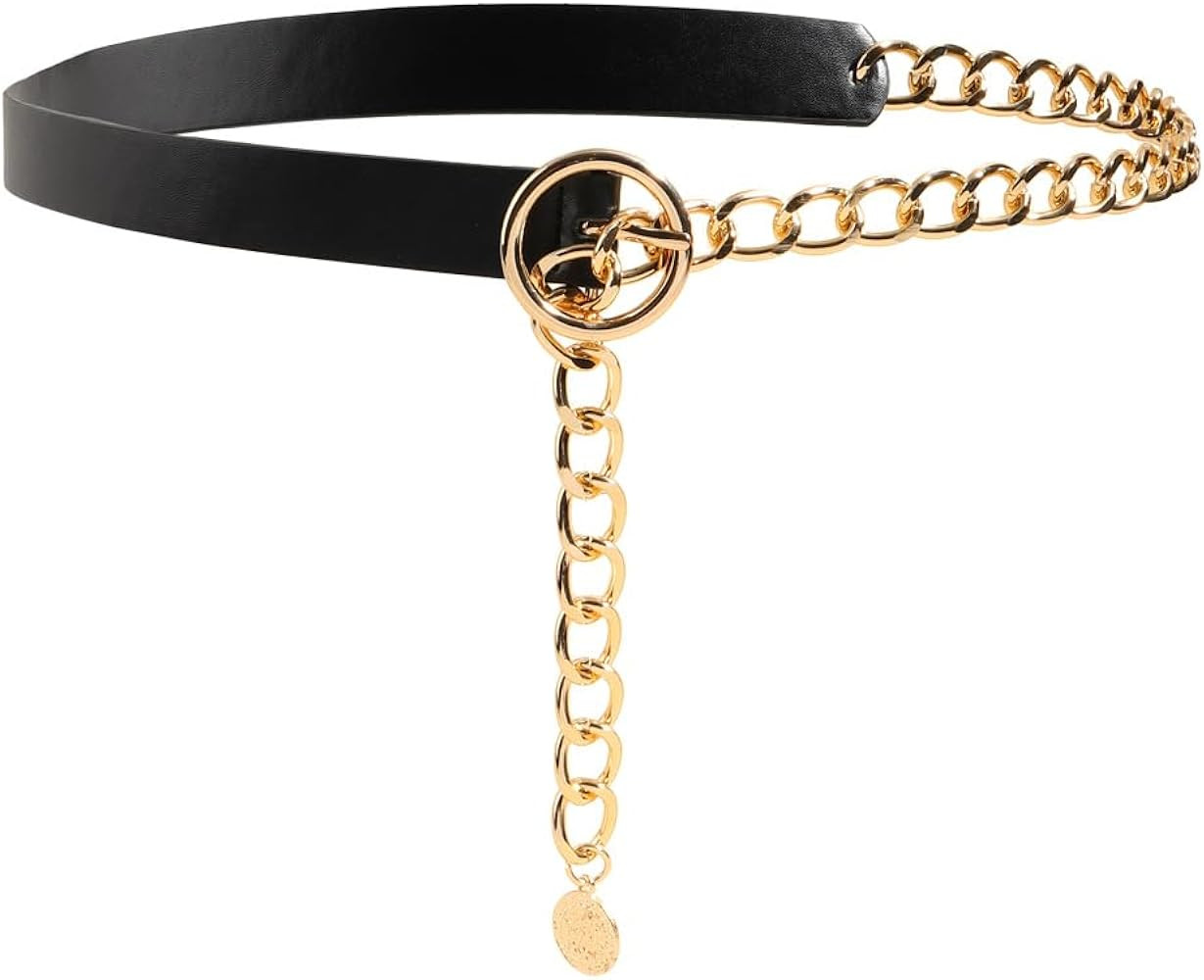 Leather Belt Chain Black Waist Chain Gold Body Chain Accessories for Women | Amazon (US)