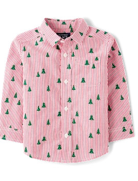 Baby And Toddler Boys Print Poplin Button Up Shirt - CLASSICRED | The Children's Place | The Children's Place