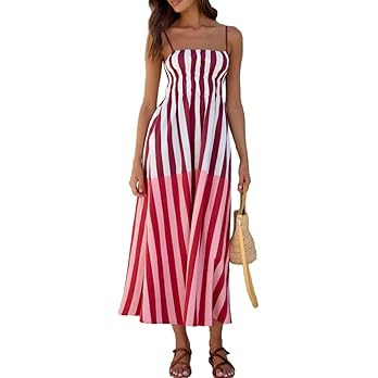 Ypser Women's Striped Maxi Dress Spaghetti Strap Summer Beach Sundress Casual Sleeveless Flowy Lo... | Amazon (US)