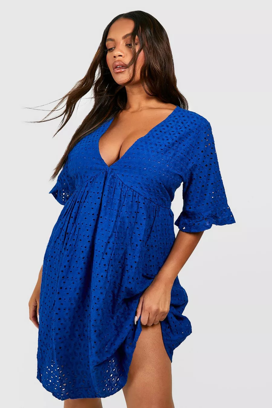 Plus Gesmokte Broderie Jurk | Boohoo.com (NL)