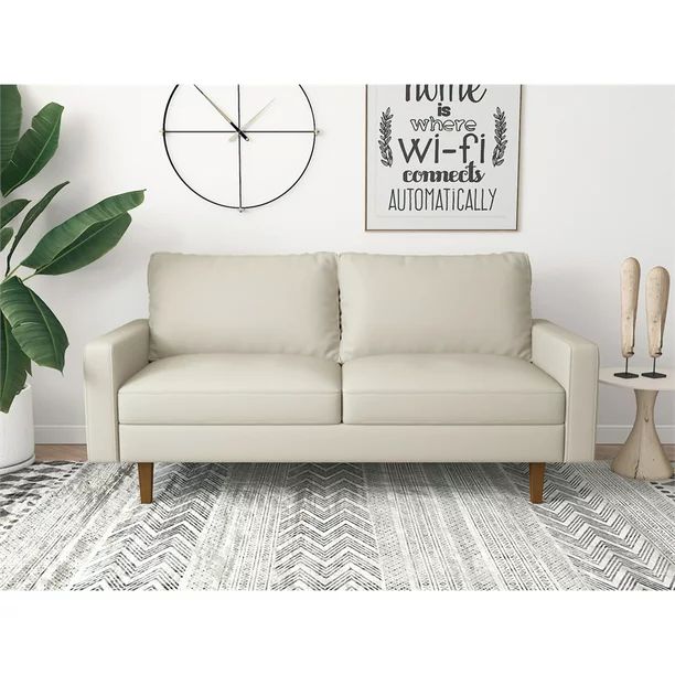 Kingway Furniture Aneley Faux Leather Living Room Sofa in White - Walmart.com | Walmart (US)