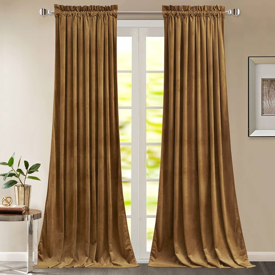 StangH 108 inches Long Gold Brown Velvet Curtains for Bedroom Windows, Thermal Insulated Light Bl... | Amazon (US)