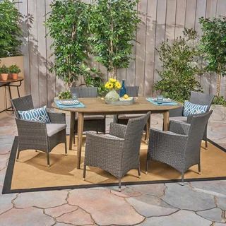 Stamford Outdoor 7-Piece Acacia Wood Dining Set with Wicker Chairs by Christopher Knight Home - t... | Bed Bath & Beyond