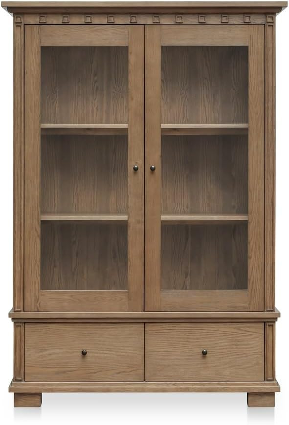 Naomi Cabinet, Solid Ash, Tempered Glass Doors, Linen Drapery, Two Drawers, Adjustable Shelving, ... | Amazon (US)