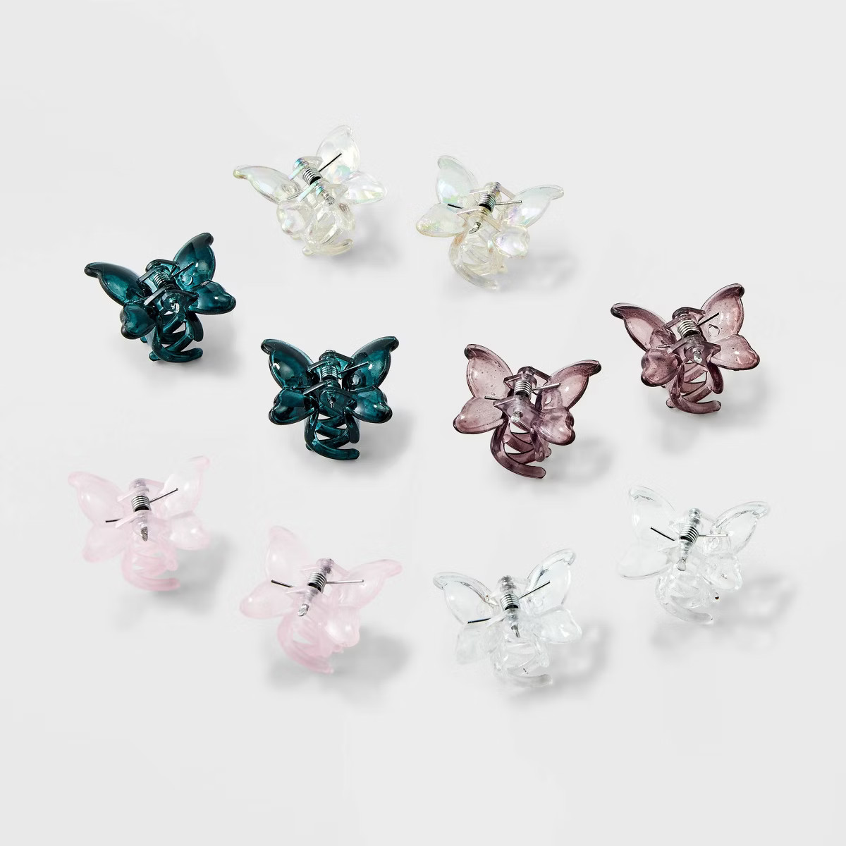 Clear Butterfly Mini Claw Hair Clip Set 10 pc - Wild Fable™ Pink/Purple/Black: Fashion Hair Acc... | Target