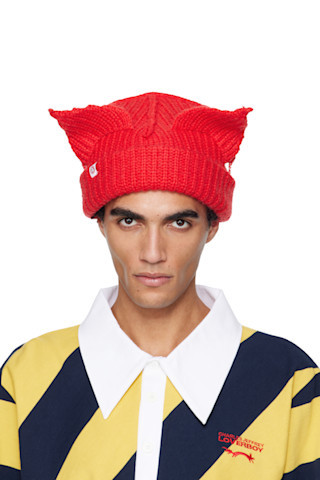 Red Mohair Chunky Ears Beanie | SSENSE