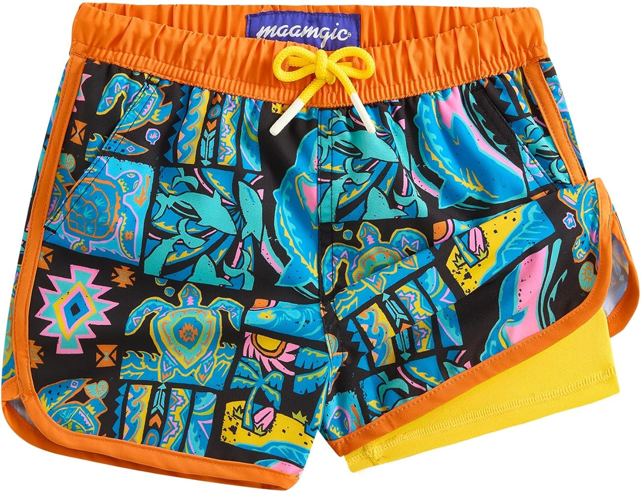 maamgic Boys Swim Trunks with Compression Liner Vintage Swim Shorts Toddler Swimsuit | Amazon (US)
