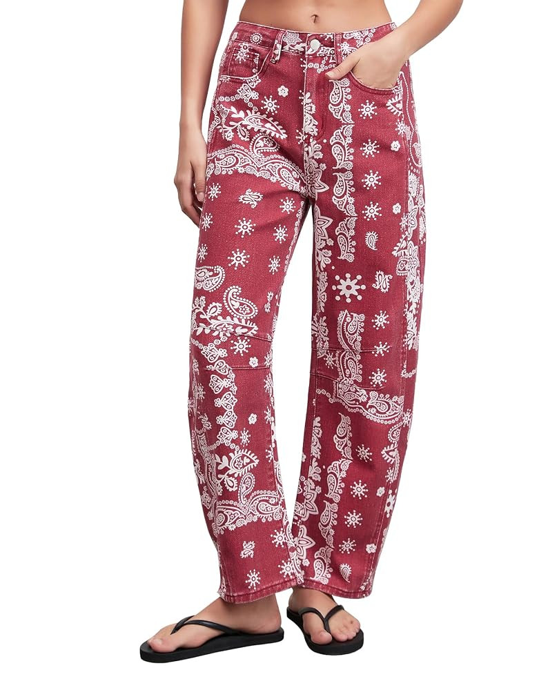 Kedera Women Casual Printed Barrel Jeans Wide Leg Denim Jeans 2025 Summer Trendy Baggy Pants Boyf... | Amazon (US)