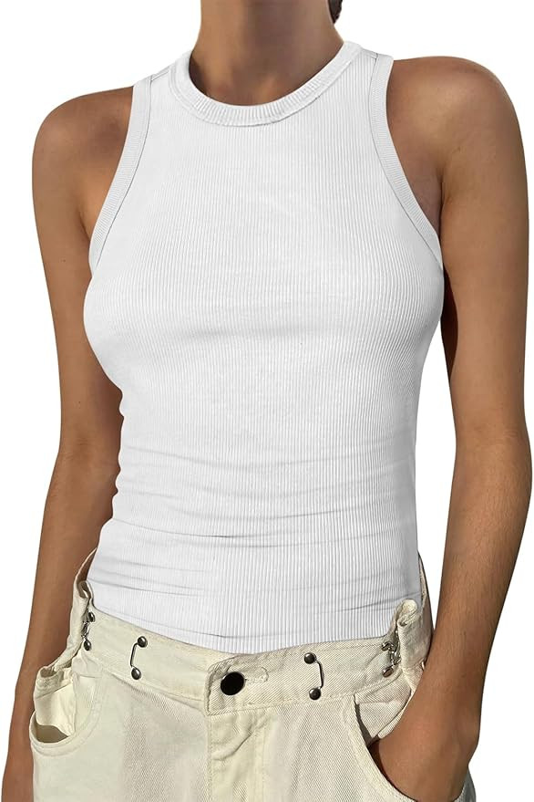 ANRABESS Womens Sleeveless High Neck Tank Tops Fashion Summer Casual Basic Slim Fit Ribbed Racerb... | Amazon (US)
