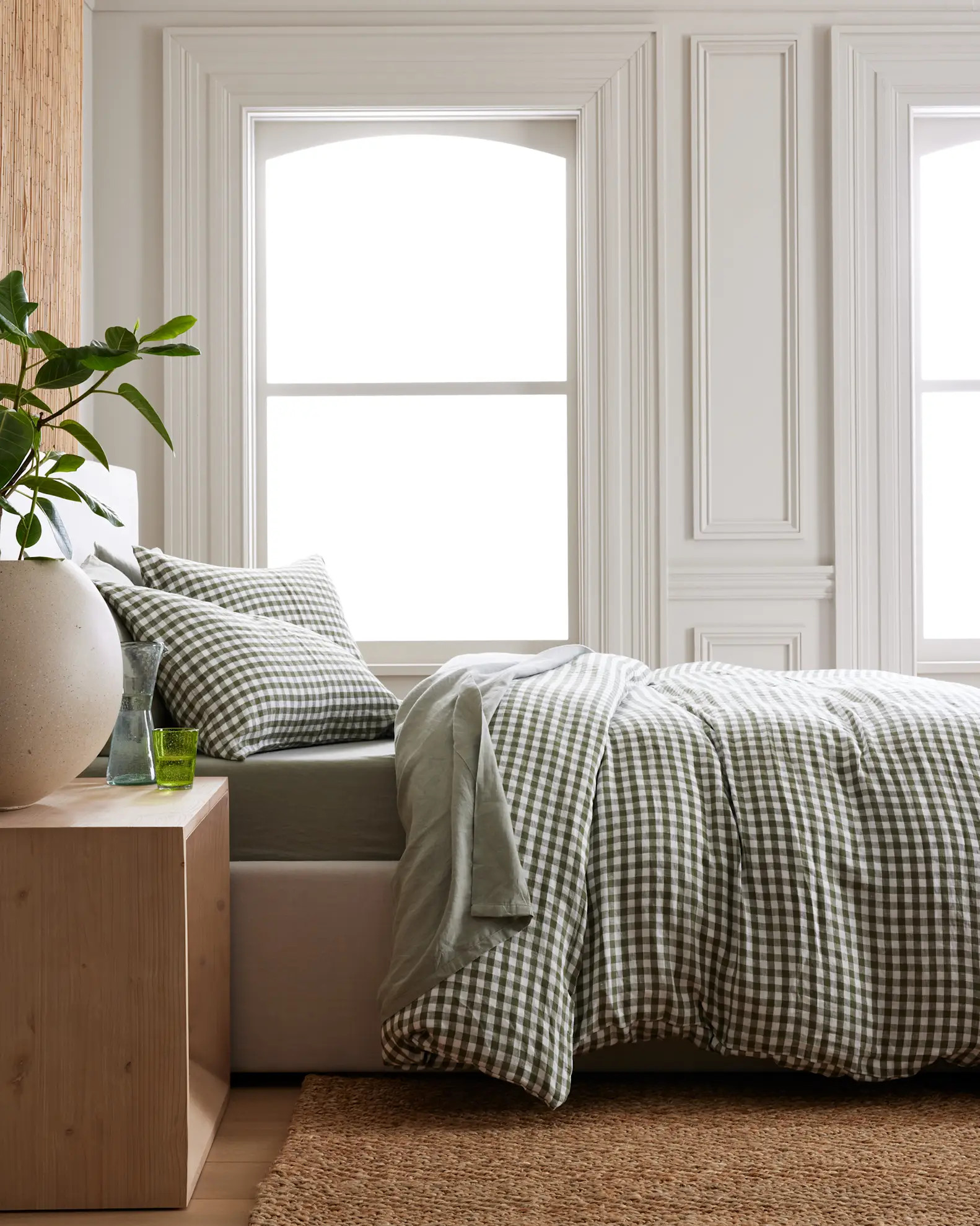 European Linen Gingham Duvet Cover Set in Olive | Quince