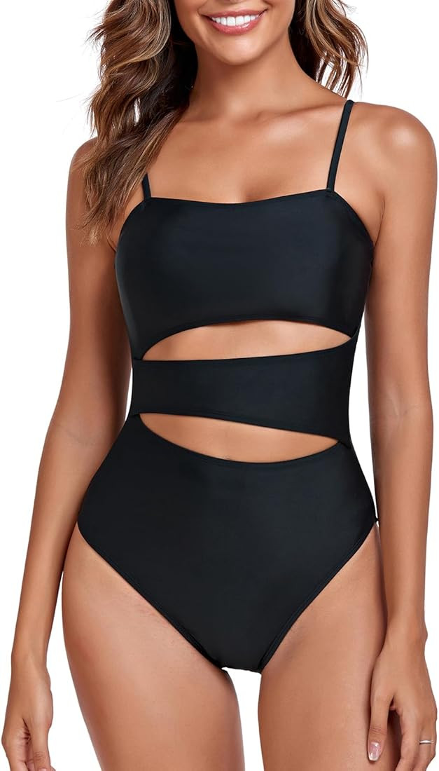 RELLECIGA Women's Geometric Cutout Bathing Suits Adjustable Straps Bandeau One Piece Swimsuit for... | Amazon (CA)