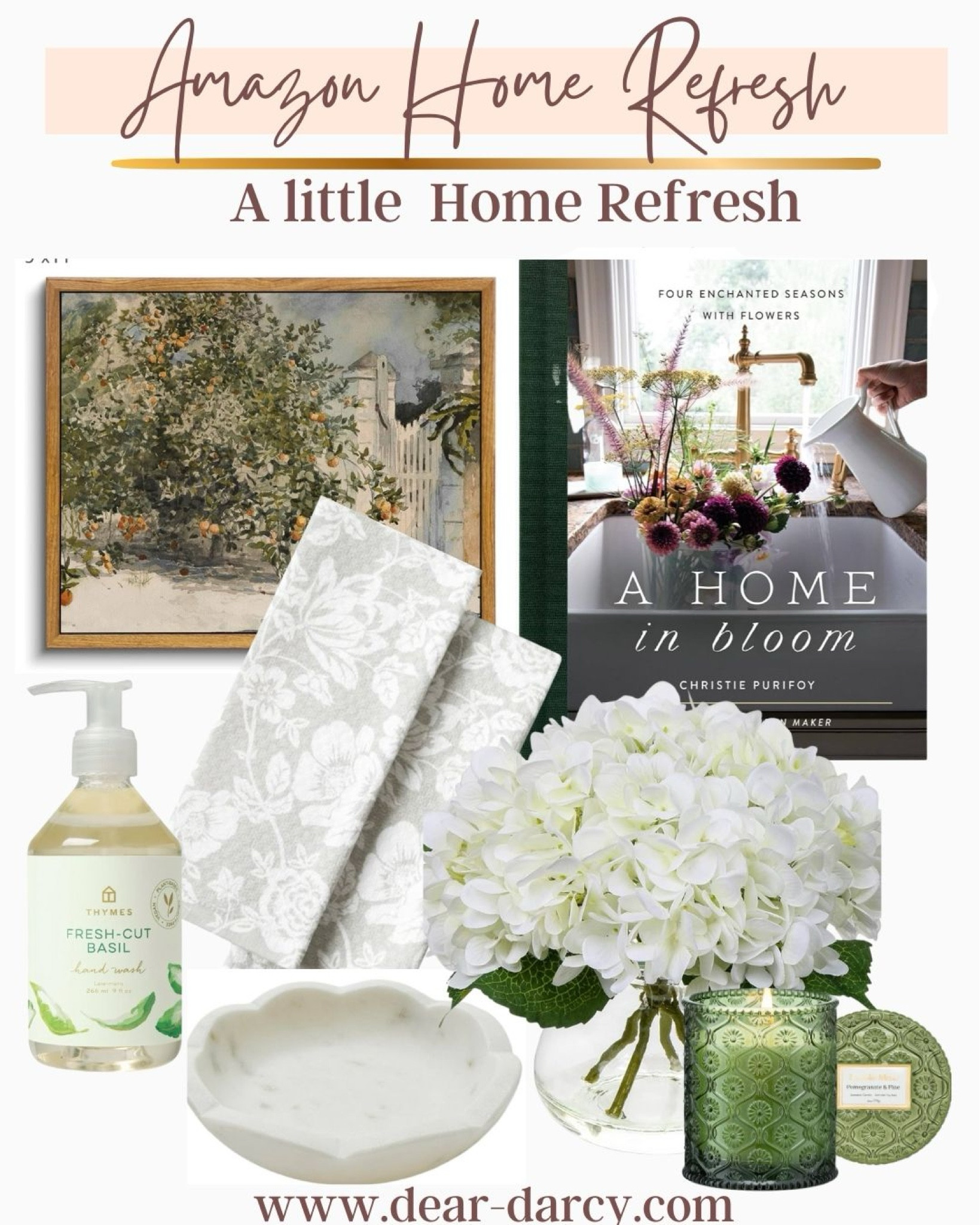 Amazon Home Finds 
For a Spring refresh 

Floral  print perfect for kitchen of dining room

Beautiful coffee table book a home in bloom 

Great dish towels that actually dry and pretty floral 

Silk arrangement 
Pretty  bowl 

A great candle pomegranate and pine


One of my favorite dish and hand soups by thyme 

#LTKHome #LTKFindsUnder50 #LTKMostLoved