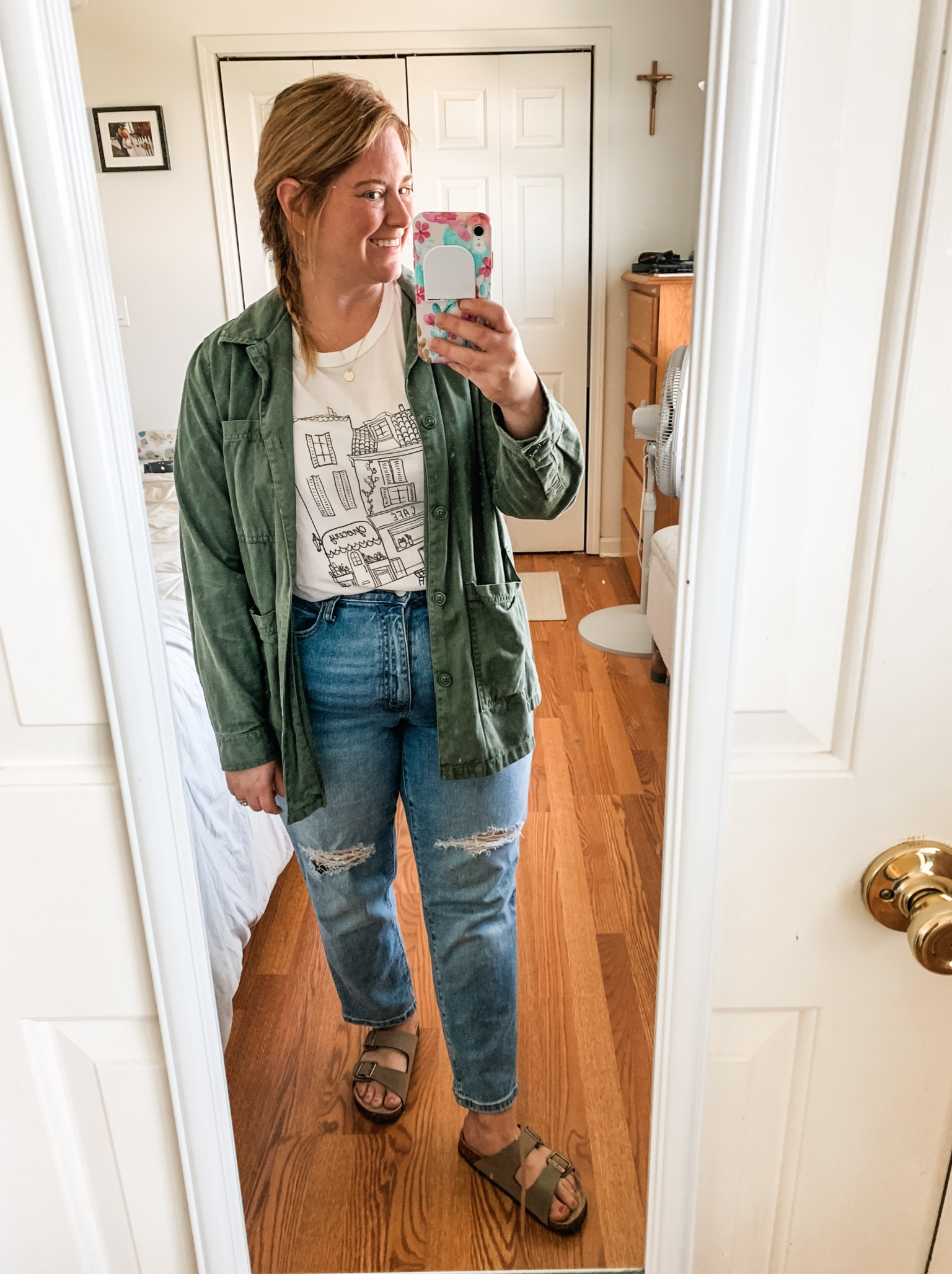 Graphic tee
shacket
Jeans 
Birks
Easy spring outfit!

#LTKSeasonal #LTKmidsize #LTKfindsunder50