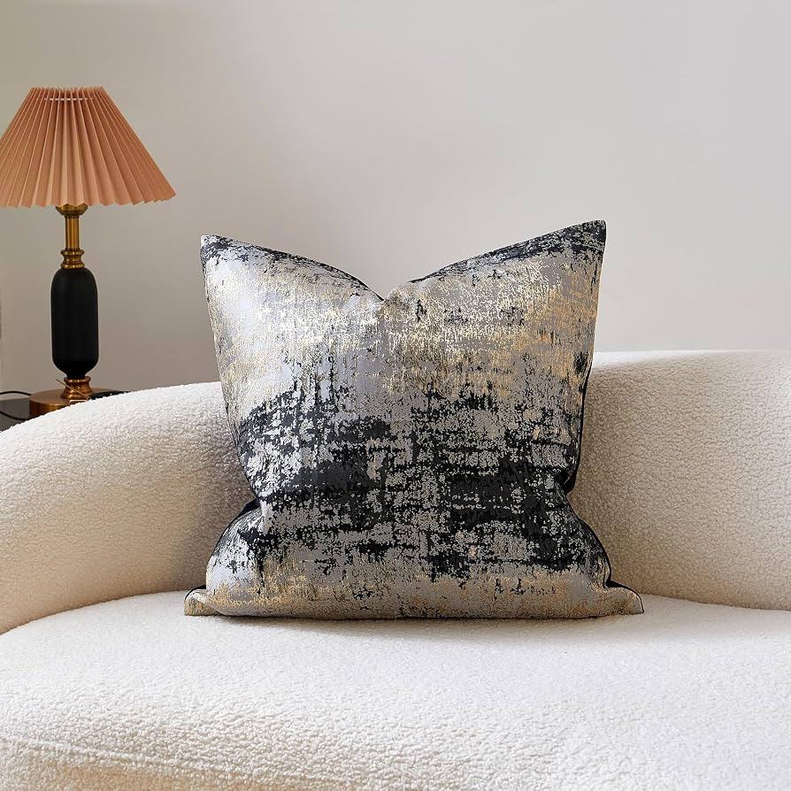 Throw Pillow Covers 20x20 Luxury Modern Gray Gold Black Splash Cushion Cover Jacquard & Velvet Ac... | Amazon (US)