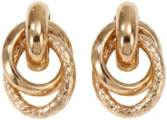 14K Gold Plated Textured Interlocking Double Ring Stud Earrings for Women, Modern Gold Statement ... | Amazon (US)