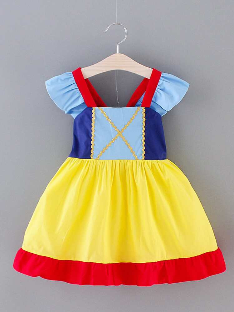 Toddler Girls Color Block Tie Back A-line Dress | SHEIN