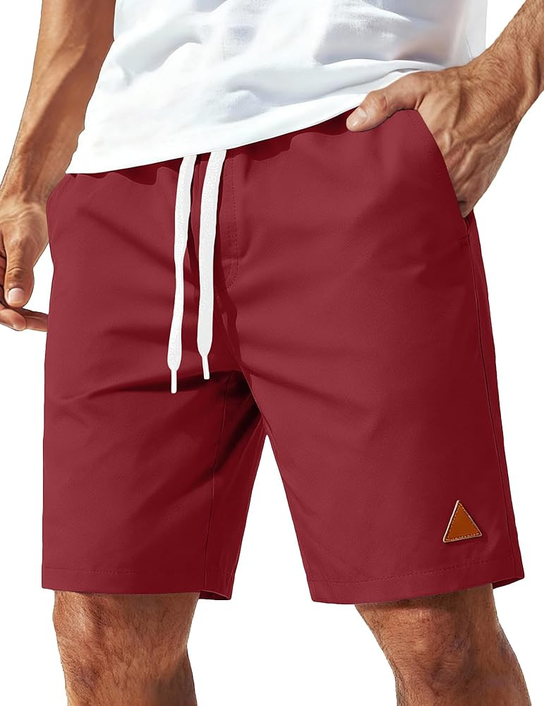 COOFANDY Mens 9" Casual Shorts with Zipper Pocket Elastic Waist Drawstring Chinos Short Summer Li... | Amazon (US)