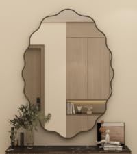CHARMOR 22x30 Oval Wall Mirror with Wavy Frame, Matte Black Bathroom Mirror, Irregular Wall Decor... | Amazon (US)