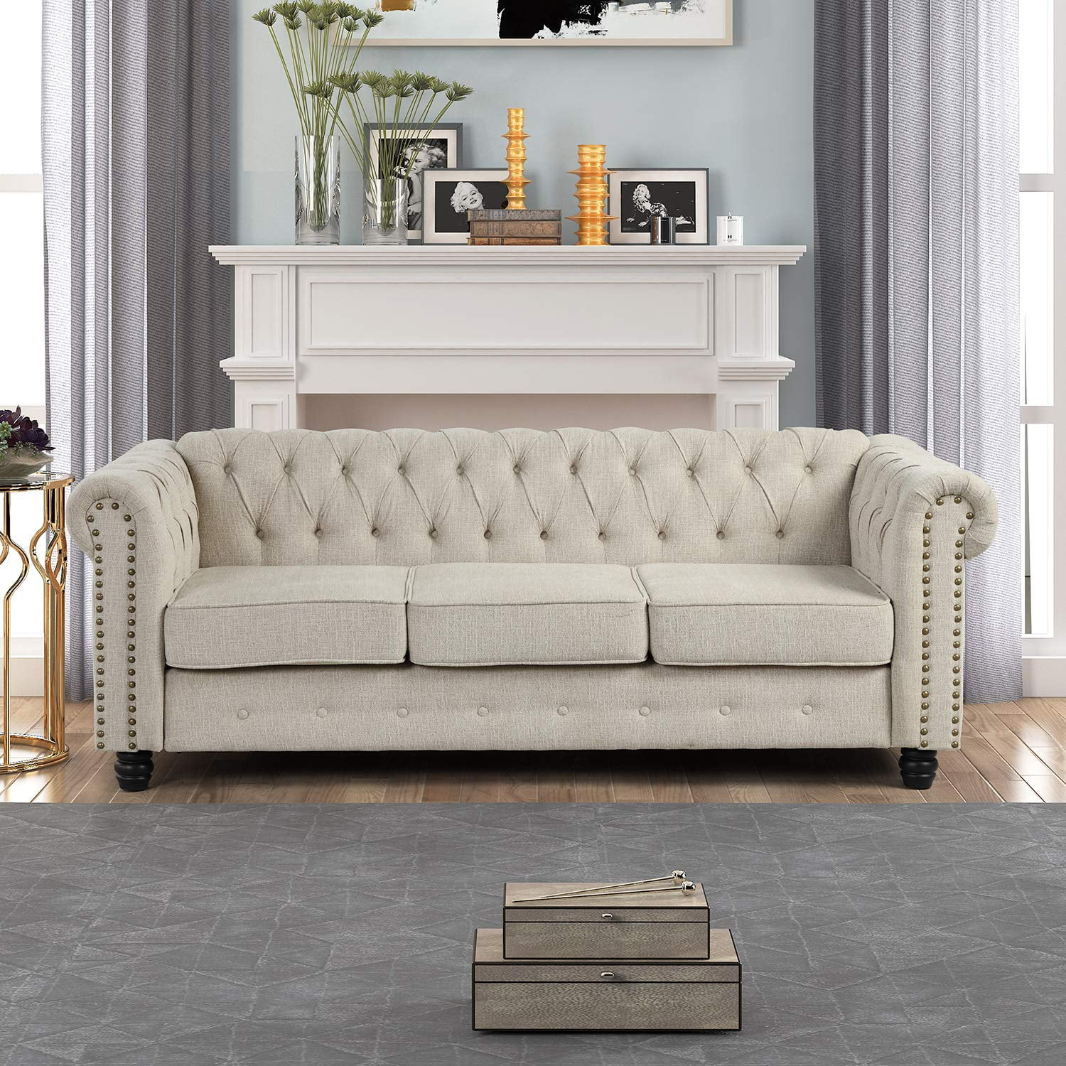 Morden Fort Sofa for Living Room Furniture Sets with Tufted Button Beige | Walmart (US)