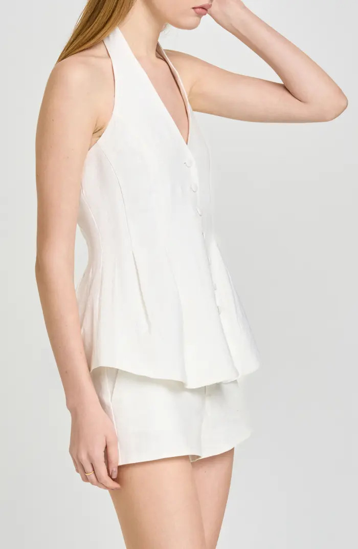 WAYF Paloma Button-Up Peplum Halter Top | Nordstrom | Nordstrom