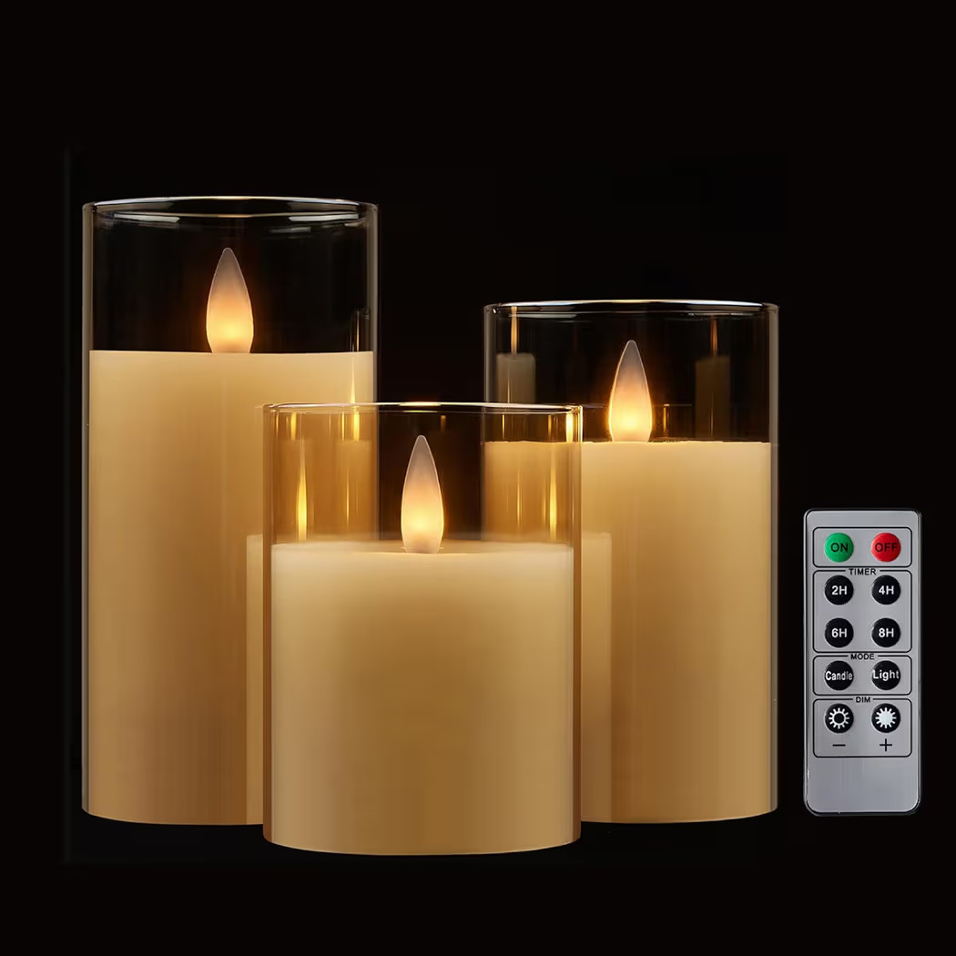 Glass Flameless Pillar Candles Flickering with Remote Timer, Battery Operated LED 3D Moving Flame... | Amazon (US)