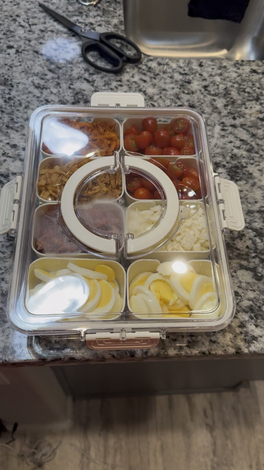 Amazon Divided Serving Tray with lid.

Salad toppings. Food organizer.
Food container. Fridge organizer. 

#LTKHome #LTKFamily #LTKHoliday