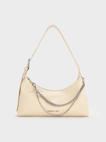 Butter Yellow Atwood Chain-Embellished Shoulder Bag | CHARLES & KEITH UK | Charles & Keith UK