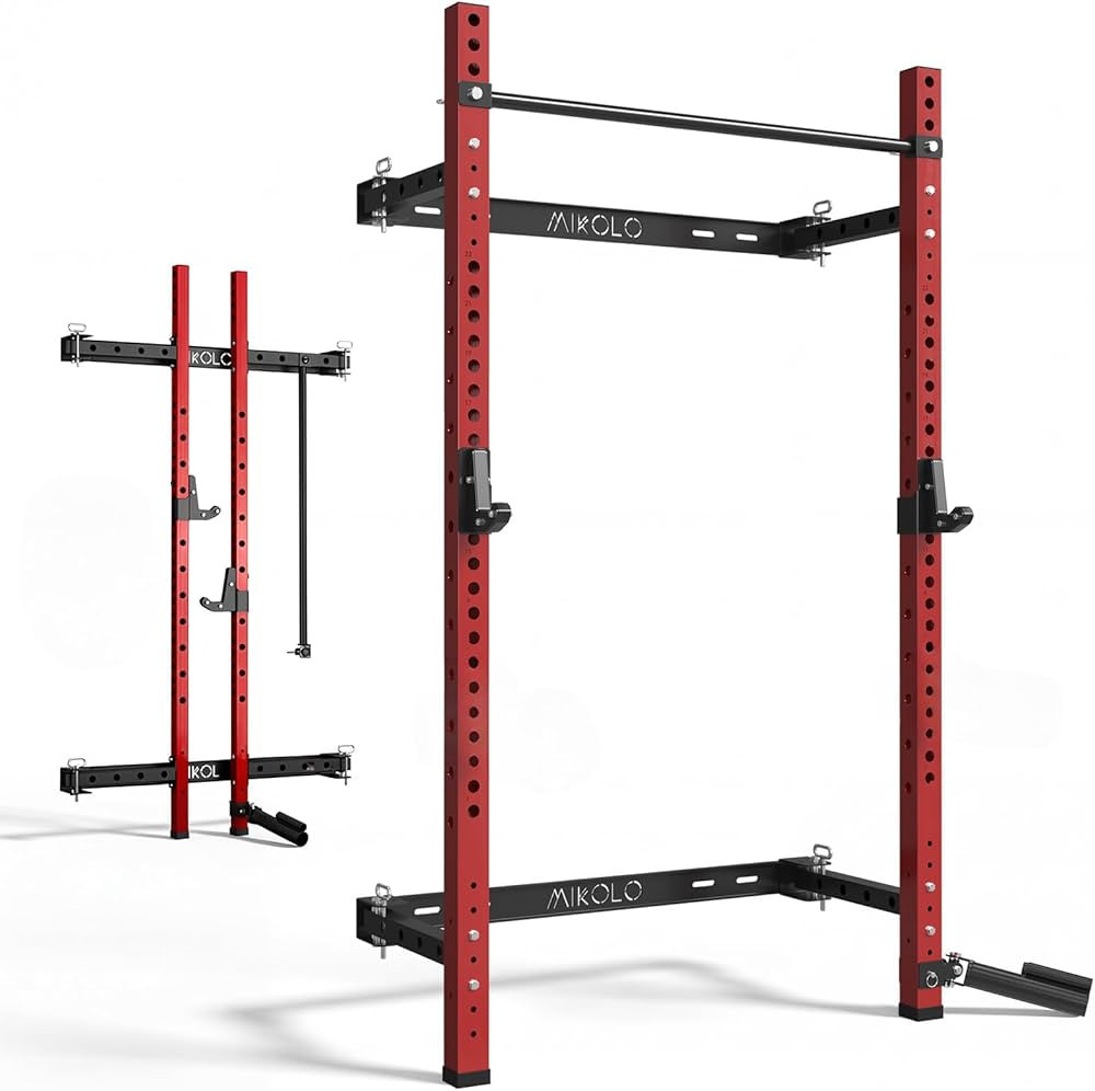 Mikolo 2" x 2" Folding Wall Mounted Squat Rack, 1000 Pounds Capacity Power Rack with Pull Up Bar,... | Amazon (US)