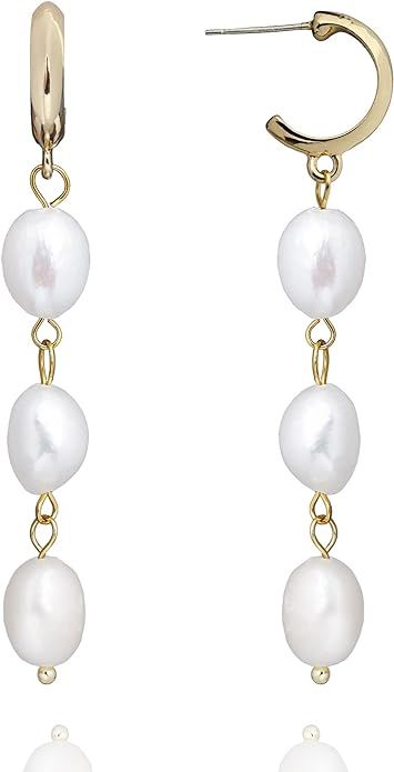 Pearl Dangle Drop Earrings for Women, Long White Pearl with Sterling Silver Post Sensitive Ears,G... | Amazon (US)