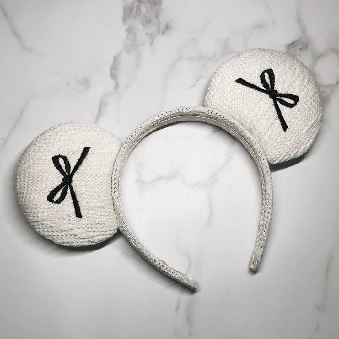 Coquette Ivory Cardigan Mouse Ears with Ribbon Black Bows | Inspired Ears Headband | Sweetheart E... | Etsy (US)