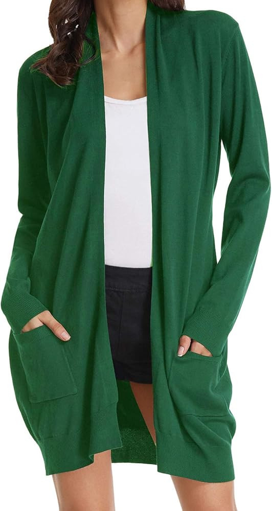 Women Open Front Cardigan Sweaters Pockets Long Sleeve Shrugs | Amazon (US)