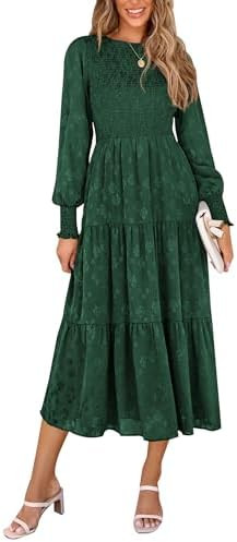 PRETTYGARDEN Women's Fall Spring Midi Dress Long Sleeve Floral Smocked Elegant Wedding Guest Long... | Amazon (US)