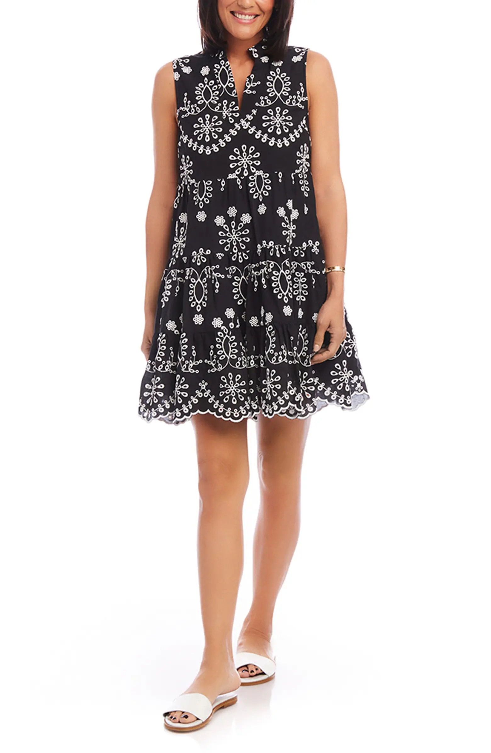 Karen Kane Eyelet Embroidered Sleeveless Tiered Cotton Dress | Nordstrom | Nordstrom