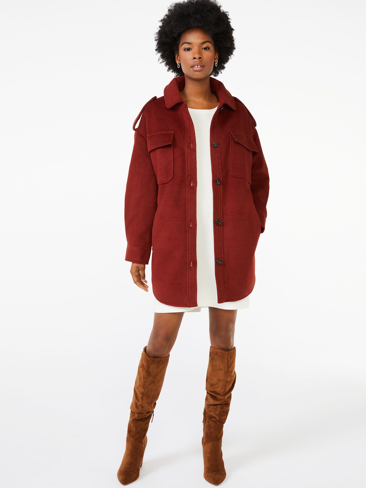 Scoop Women's Oversized Faux Wool Jacket with Belt | Walmart (US)