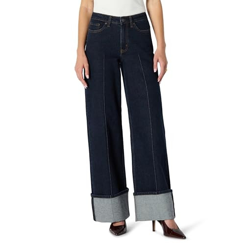 Amazon.com: Amazon Essentials Women's High-Rise Wide Leg Cuffed Jean, Medium Blue Vintage, 8 : Cl... | Amazon (US)