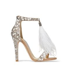 White Suede Sandals with Hotfix Crystals and Ostrich Feather Tassel | Jimmy Choo (US)