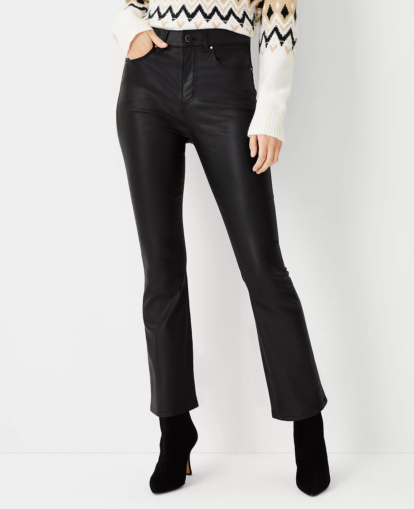 Sculpting Pocket High Rise Boot Crop Jeans in Black Coated Denim | Ann Taylor (US)